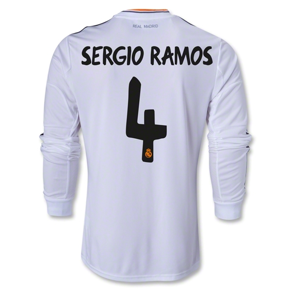 13-14 Real Madrid #4 SERGIO RAMOS Home Long Sleeve Jersey Shirt - Click Image to Close